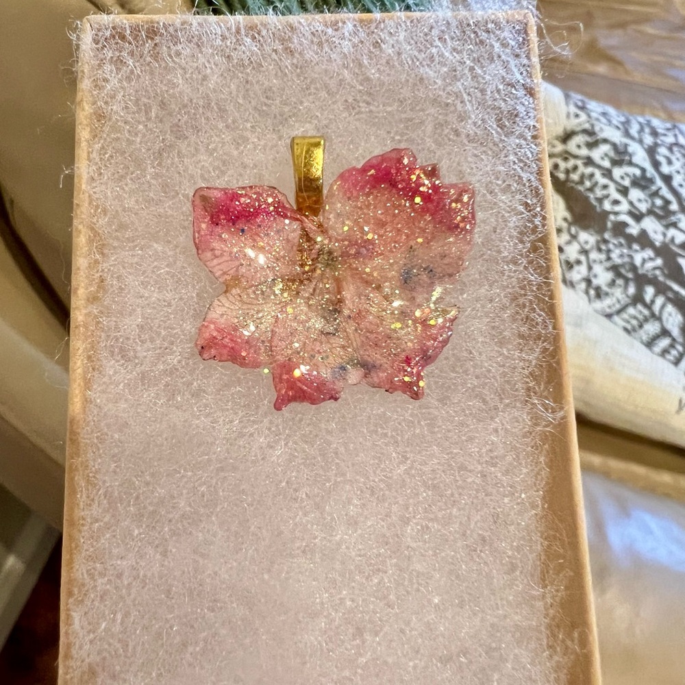 Pink Floral Pendant with Gold Accents